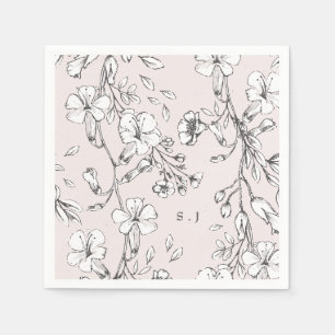 Serviette En Papier Beau Blush Floral Monogramme Mariage esquissé