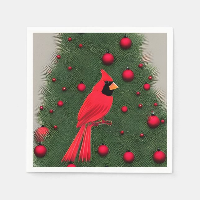 Serviette En Papier Beau Cardinal Rouge Noël (Devant)