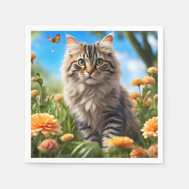 Serviette En Papier Beau chats beau jardin (Devant)