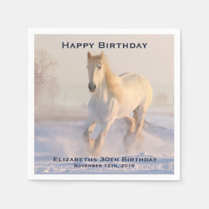 Serviette En Papier Beau Cheval Blanc courir dans la neige Anniversair