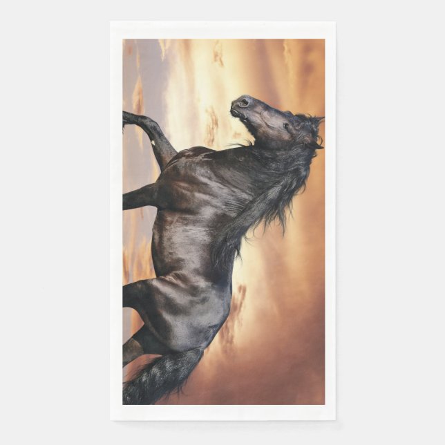 Serviette En Papier Beau Cheval Noir (Devant)