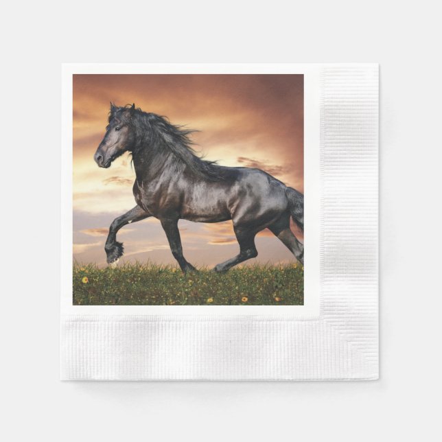 Serviette En Papier Beau Cheval Noir (Devant)