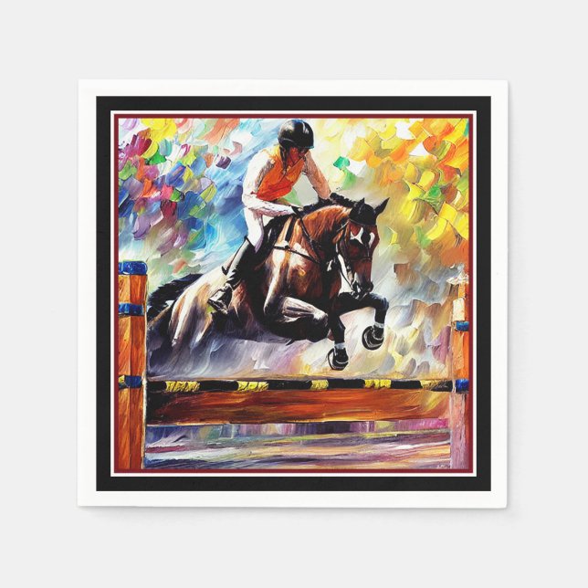 Serviette En Papier Beau Cheval Sauter Digital Huile Peinture Style (Devant)