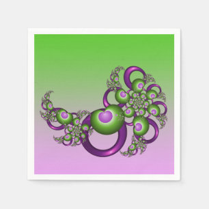 Serviette En Papier Beau Coeurs verts roses Moderne Abstrait Fractal