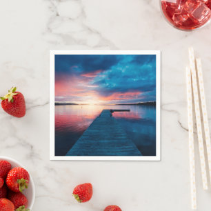 Serviette En Papier Beau coucher de soleil sur un lac de Calme