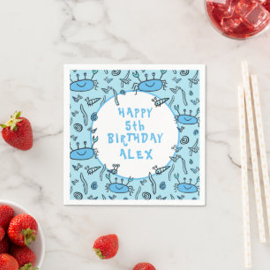 Serviette En Papier Beau Crabe Animaux de mer Garçon Joyeux Anniversai