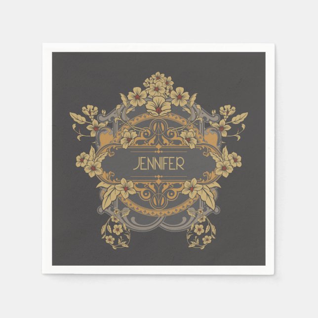 Serviette En Papier Beau design Art Nouveau avec fleurs (Devant)