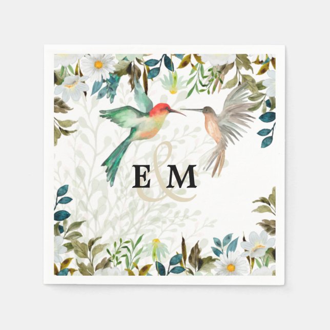 Serviette En Papier Beau HUMMINGBIRDS Couple Mariage (Devant)