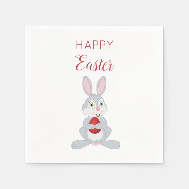 Serviette En Papier Beau lapin de Pâques Oeuf de Pâques Rouge (Devant)