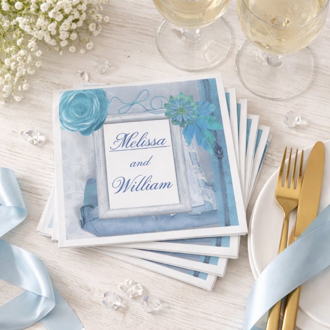Serviette En Papier Beau Mariage bleu rustique (Créateur téléchargé)
