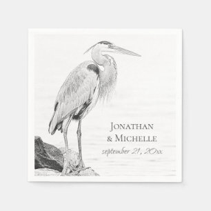 Serviette En Papier Beau Mariage de croquis d'oiseaux d'eau de Héron b