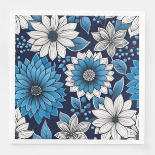 Serviette En Papier Beau motif floral bleu et blanc