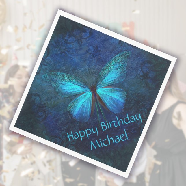 Serviette En Papier Beau Papillon Bleu Anniversaire (Créateur téléchargé)