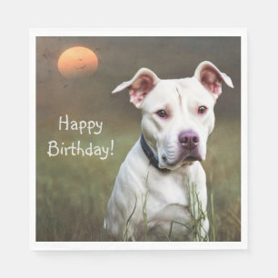 Serviette En Papier Beau Pitbull blanc anniversaire