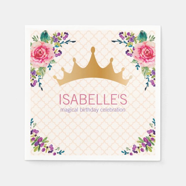 Serviette En Papier Beau Rose Floral Chic design d'anniversaire (Devant)