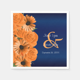 Serviette En Papier Beau Rose orange et Mariage bleu marine