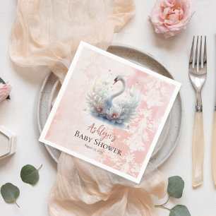 Serviette En Papier Beau Swan rose Floral Damask Girl Baby shower