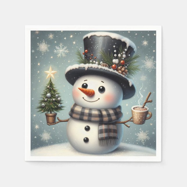 Serviette En Papier Beau tourbillon Noël/bonhomme de neige d'hiver (Devant)