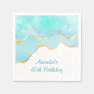 Serviette En Papier Beau Tropical Vert Bleu avec bordure or