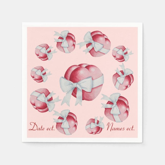 Serviette En Papier beaucoup de cœurs et de nœuds rouges et roses (Devant)