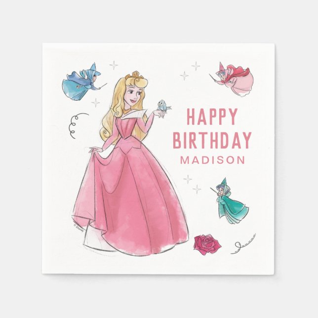 Serviette En Papier Beauté dormante | Aquarelle Anniversaire (Devant)