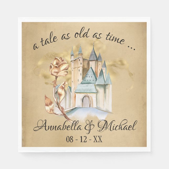 Serviette En Papier Beauté et la Beast Fairytale Château et Rose (Devant)