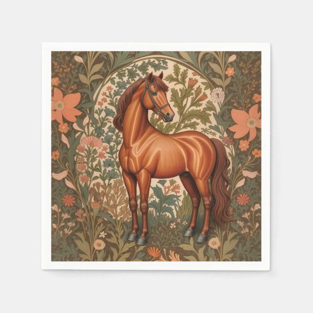 Serviette En Papier Beautiful Brown Horse William Morris Inspired  (Devant)