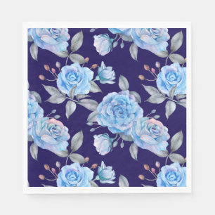 Serviette En Papier Beaux roses bleus, arrière - plan bleu marine,