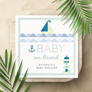Serviette En Papier Bébé à Bord Naissance Bleu Marin Garçon Fête Préna