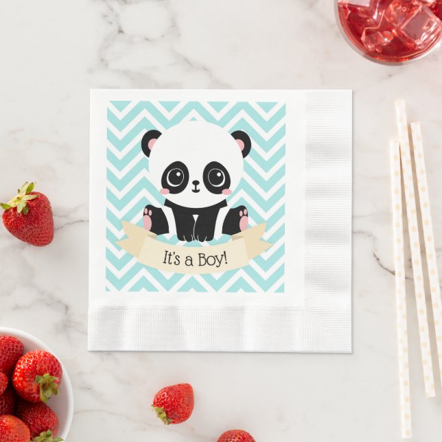 Serviette En Papier Bébé adorable Baby shower bleu Panda (En situation)