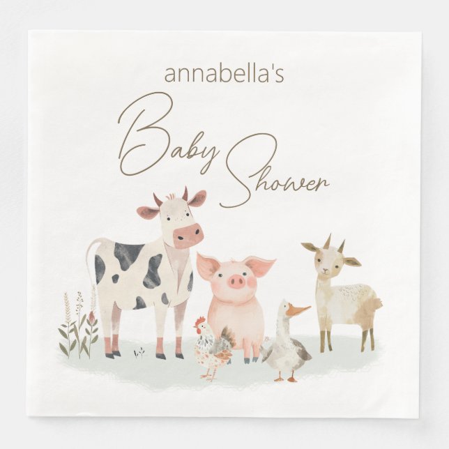 Serviette En Papier Bébé Animaux de ferme mignonne thème de campagne (Devant)