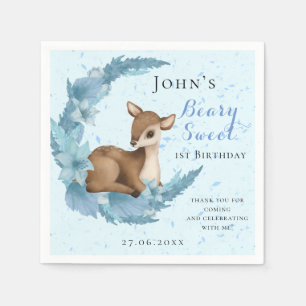 Serviette En Papier Bébé Bambi & Fleurs Lune Poussière bleu Anniversai