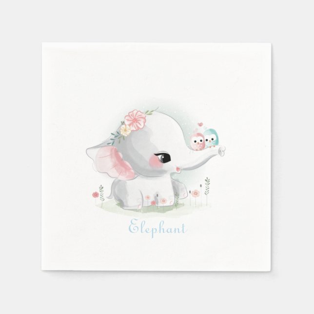 Serviette En Papier Bébé blanc mignon Aquarelle Oiseaux floraux (Devant)