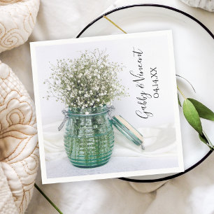 Serviette En Papier Bébé blanc souffle en bleu Jar Vase Mariage