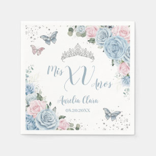 Serviette En Papier Bébé bleu clair rose floral papillon Quinceañera