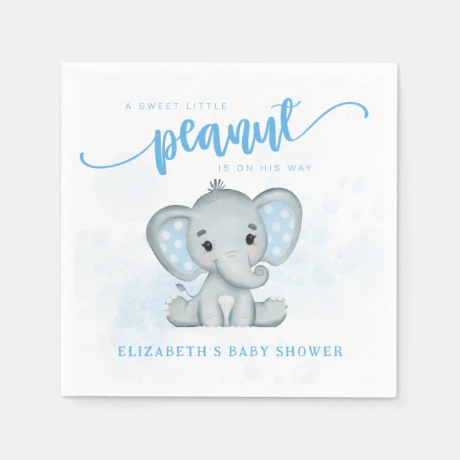 Serviette En Papier Bébé bleu Eléphant Petit Baby shower d'arachide (Devant)
