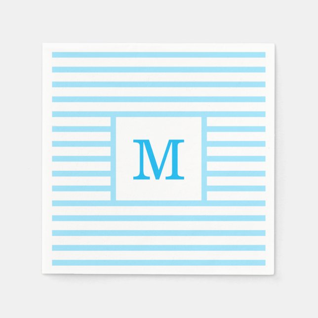 Serviette En Papier Bébé Bleu et Blancs Monogramme personnalisé (Devant)