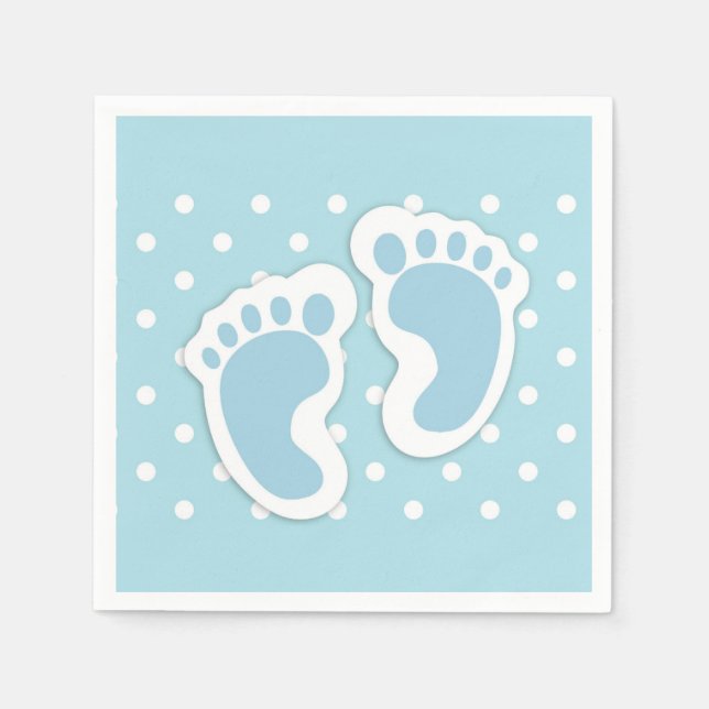 Serviette En Papier Bébé bleu mou Pieds de garçon (Devant)