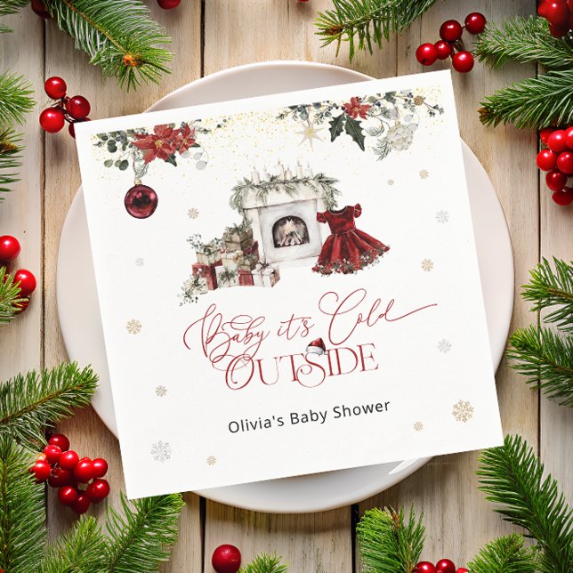 Serviette En Papier Bébé c'est froid dehors Noël Fille Baby shower (Créateur téléchargé)