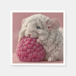 Serviette En Papier Bébé chinchilla adorable serrant un framboise géan