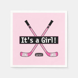 Serviette En Papier Bébé de hockey C'est une chatte de hockey rose fil