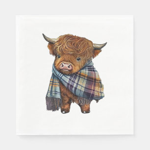 Serviette En Papier Bébé De Vache De West Highland Avec Écharpe Plaid