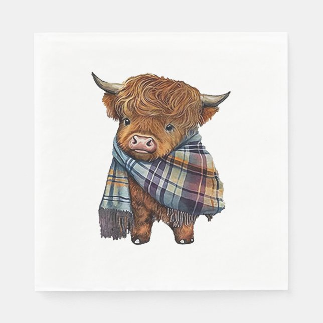 Serviette En Papier Bébé De Vache De West Highland Avec Écharpe Plaid (Devant)