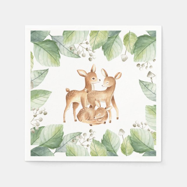 Serviette En Papier Bébé en bois Faune Petit Cerf Baby shower serviett (Devant)