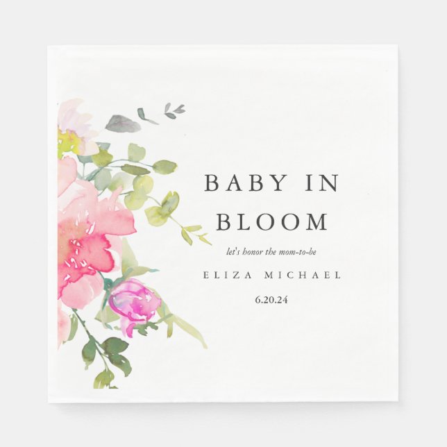 Serviette En Papier Bébé en Fleur Aquarelle Baby shower Floral (Devant)