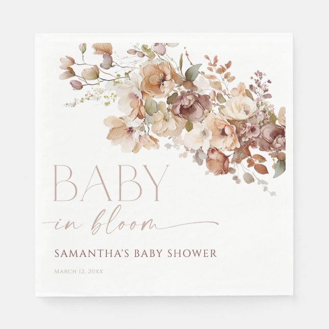 Serviette En Papier Bébé en Fleur automne baby shower floral automne (Devant)