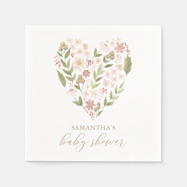 Serviette En Papier Bébé en Fleur Baby shower de coeur rose floral (Devant)