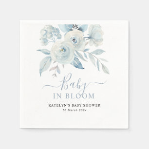 Serviette En Papier bébé en fleur baby shower floral bleu poussiéreux