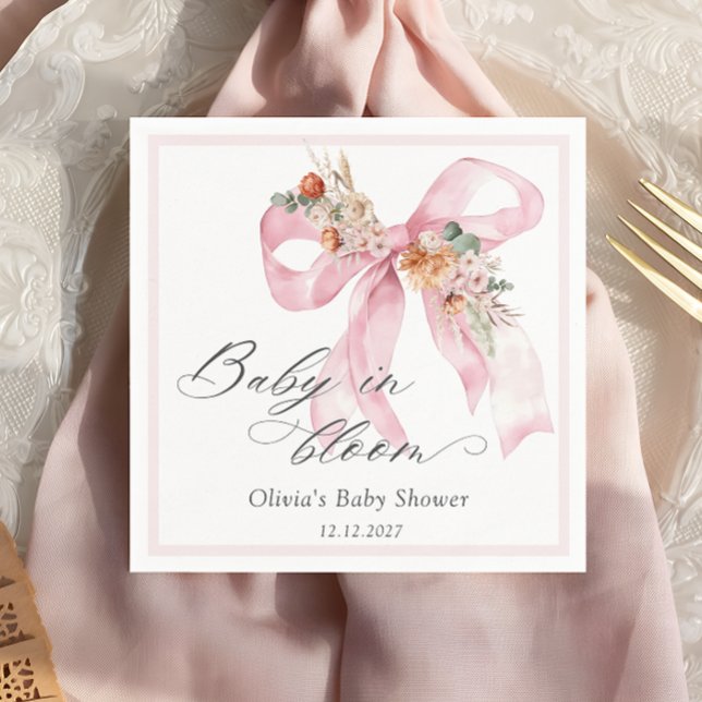 Serviette En Papier Bébé en fleur Baby shower floral rose Bow (Créateur téléchargé)