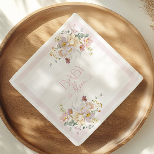 Serviette En Papier Bébé en Fleur Baby shower floral rose pâle